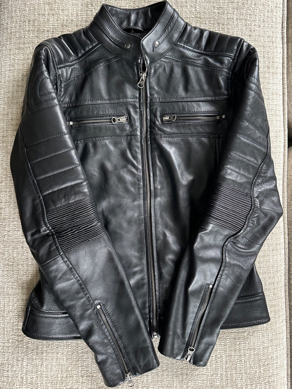 Black Leather Moto Bomber Jacket
